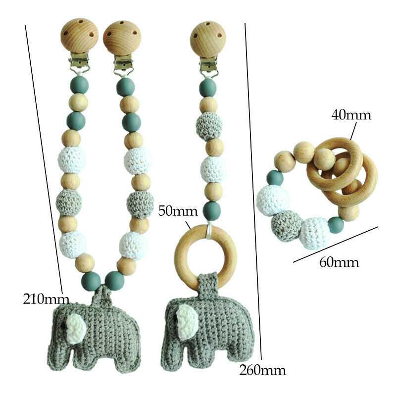 Crochet Elephant Pram Garland Rattle Set - Grey