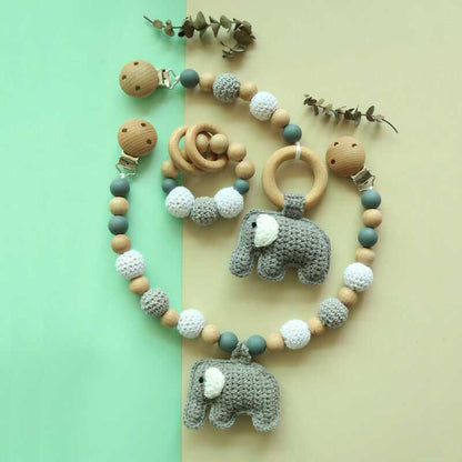 Crochet Elephant Pram Garland Rattle Set - Grey