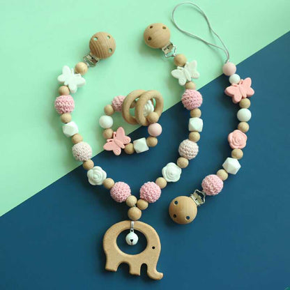 Elephant Star Teether Pram Garland Pacifier Clip Bracelet Set