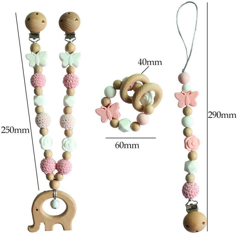 Elephant Star Teether Pram Garland Pacifier Clip Bracelet Set