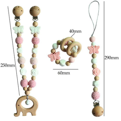 Elephant Star Teether Pram Garland Pacifier Clip Bracelet Set