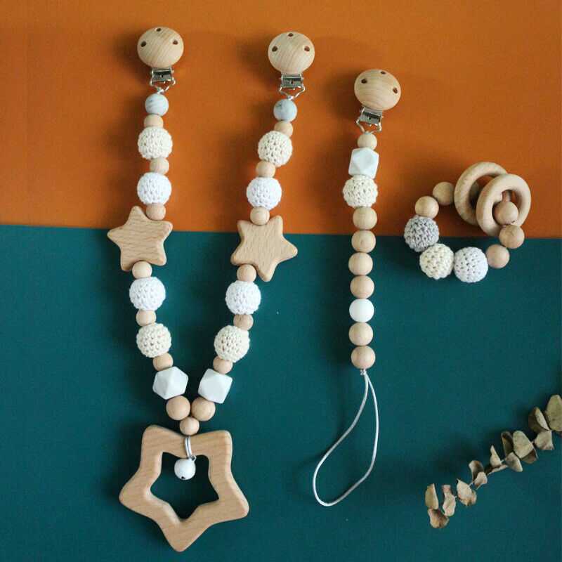 Star Teether Pram Garland Pacifier Clip Bracelet Set