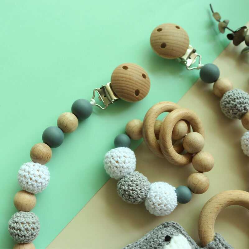 Crochet Elephant Pram Garland Rattle Set - Grey