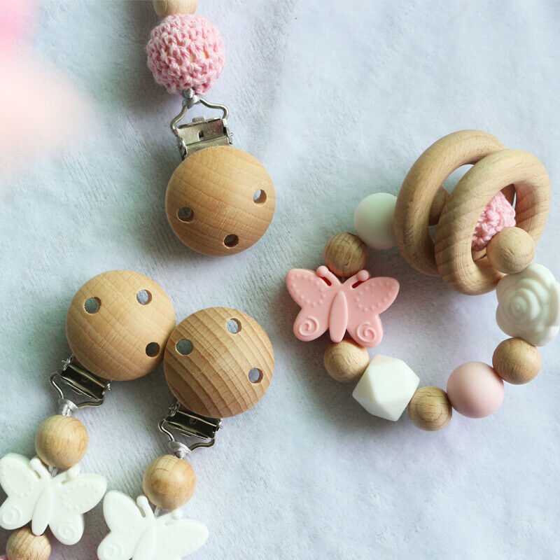 Elephant Star Teether Pram Garland Pacifier Clip Bracelet Set
