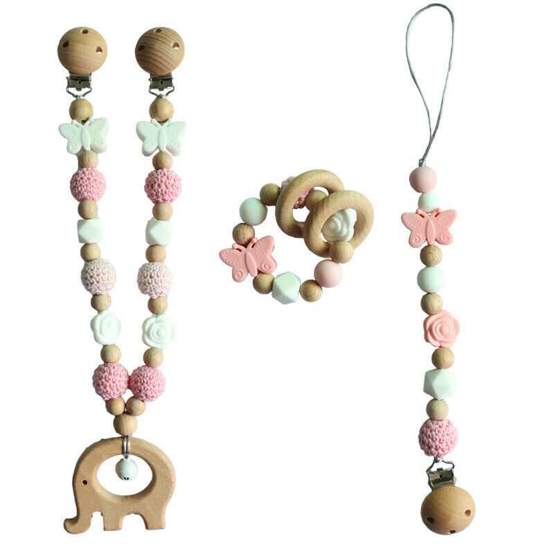 Elephant Star Teether Pram Garland Pacifier Clip Bracelet Set