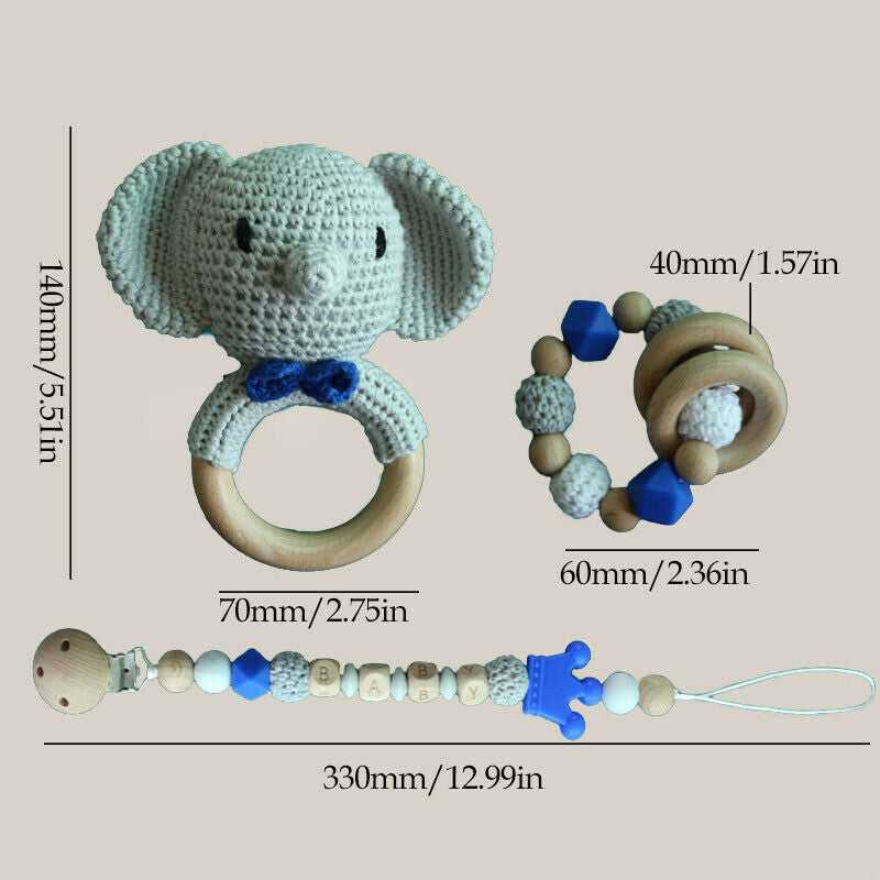 Crochet Elephant Toys Rattle Set