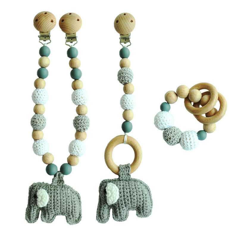 Crochet Elephant Pram Garland Rattle Set - Grey