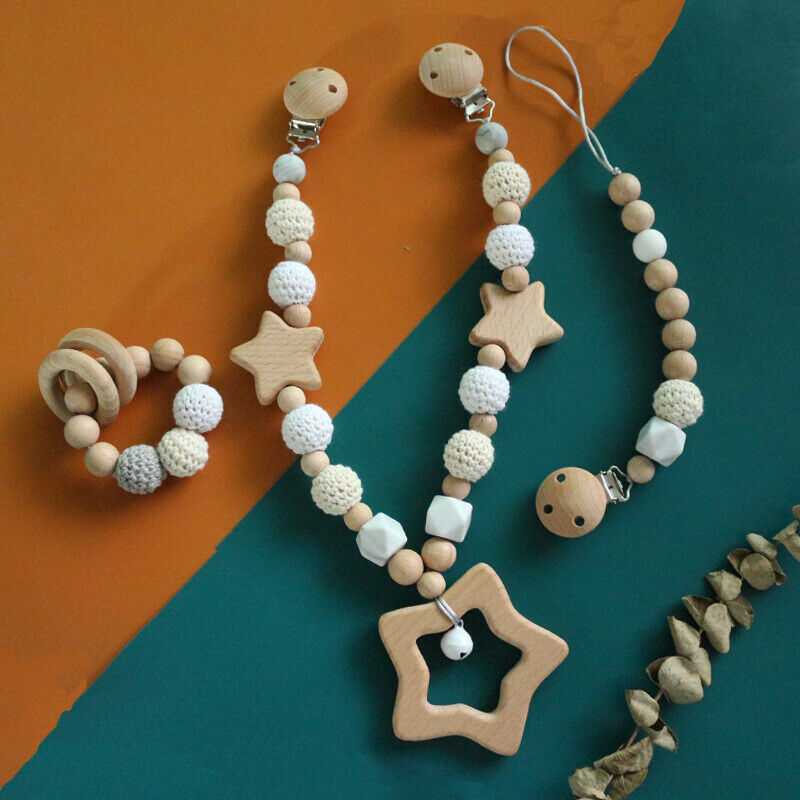 Star Teether Pram Garland Pacifier Clip Bracelet Set