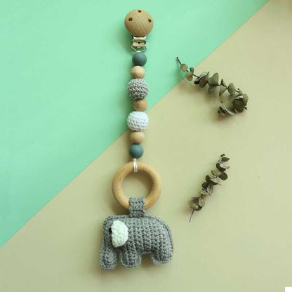 Crochet Elephant Pram Garland Rattle Set - Grey