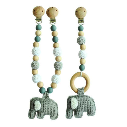 Crochet Elephant Pram Garland Rattle Set - Grey