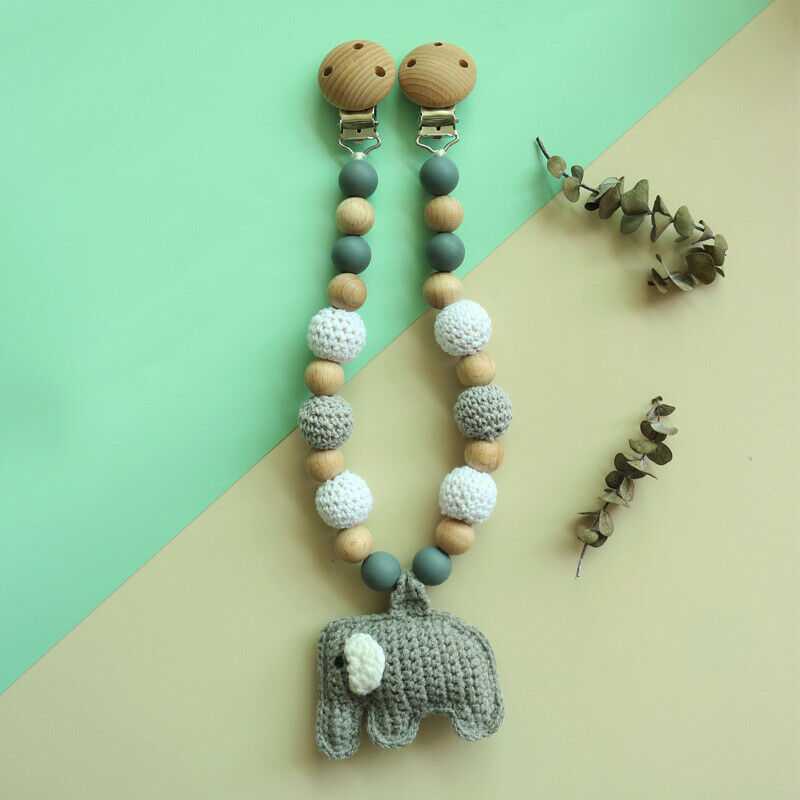 Crochet Elephant Pram Garland Rattle Set - Grey