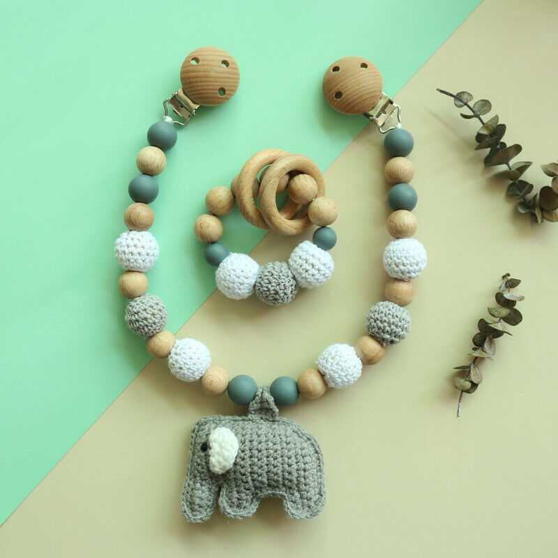 Crochet Elephant Pram Garland Rattle Set - Grey