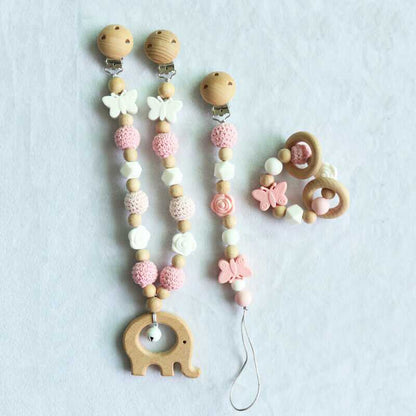 Elephant Star Teether Pram Garland Pacifier Clip Bracelet Set