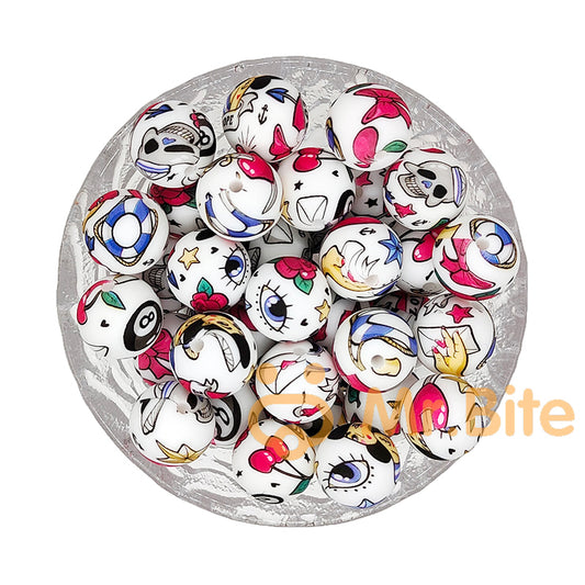 15mm Cartoon Print Silicone Beads - Round