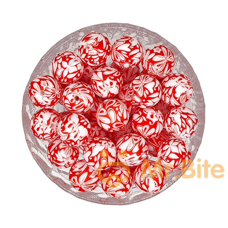 15mm Red Leaf Silicone Beads - Round