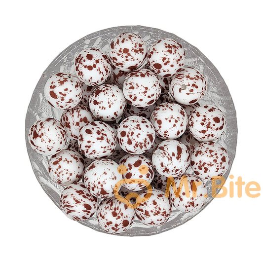 15mm Brown Splatter Silicone Beads - Round