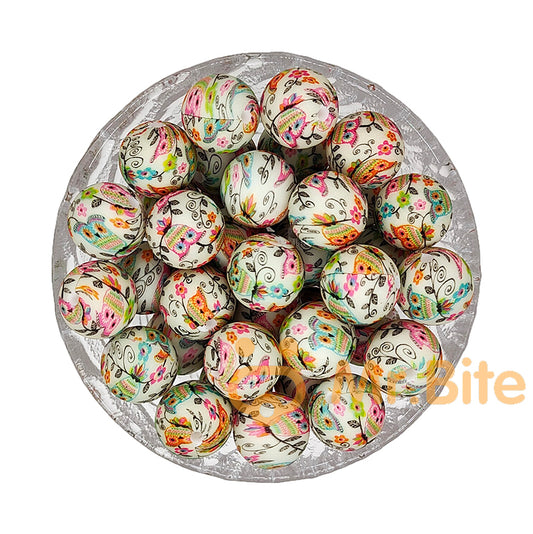 15mm Colored Owl Silicone Beads - Round