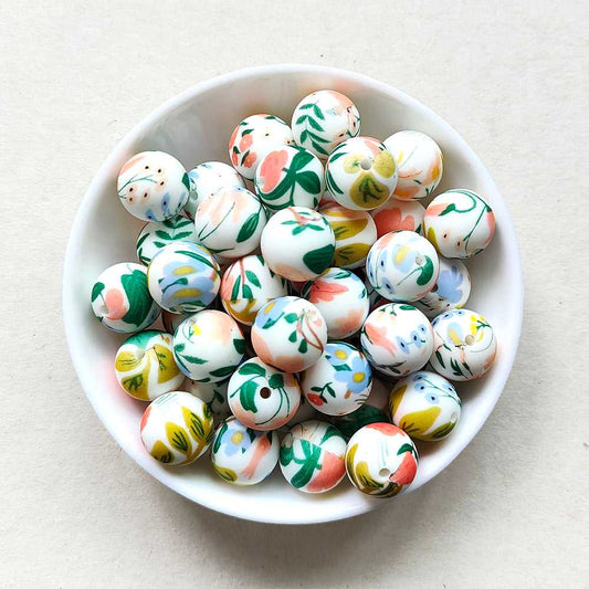 12/15mm Flower Print Silicone Beads - Round - #117