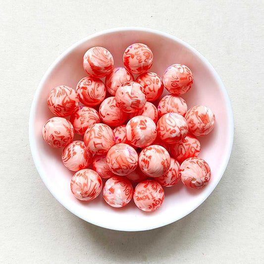 12/15mm Love Heart Print Silicone Beads - Round - #119