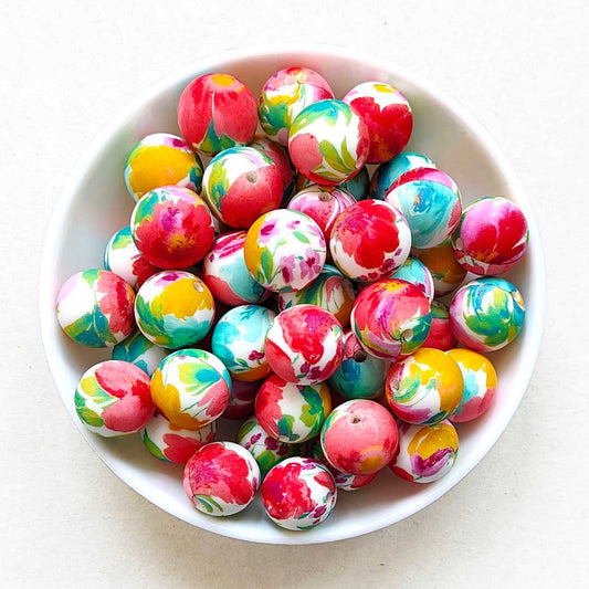 12/15mm Flower Print Silicone Beads - Round - #125