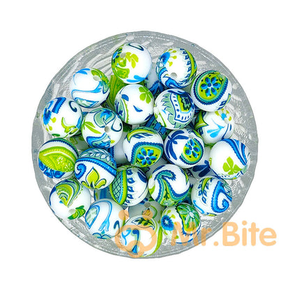 15mm New Round Print Silicone Beads