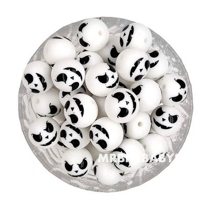 15mm Round Print Halloween Skull Silicone Beads