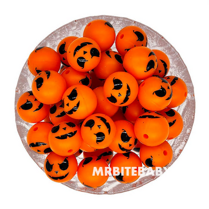 15mm Round Print Halloween Skull Silicone Beads
