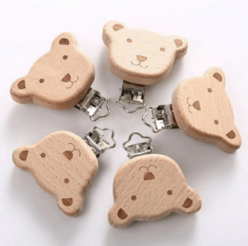 Engraved  Wooden Animal Pacifier Clip