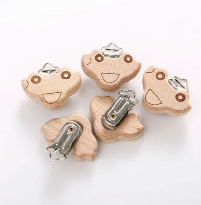 Engraved  Wooden Animal Pacifier Clip