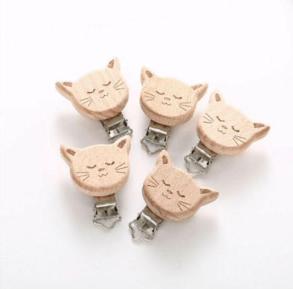 Engraved  Wooden Animal Pacifier Clip