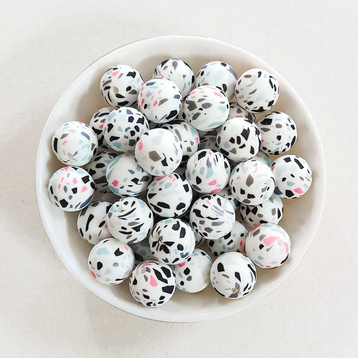 12/15mm White Terrazzo Silicone Beads - Round - #18