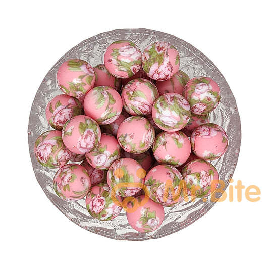 15mm Flower Print Silicone Beads - Round