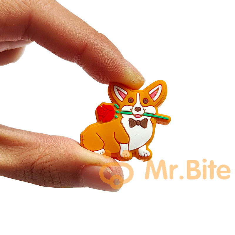 Corgi With Rose Silicone Focal