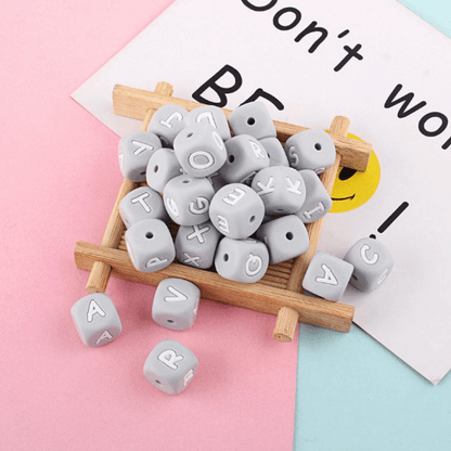 Grey Letters Silicone Beads 12*12mm
