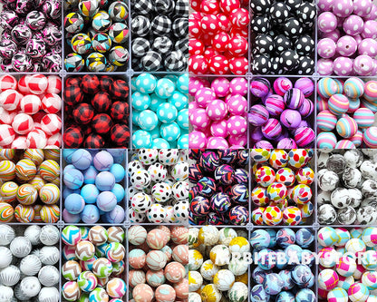 12/15mm Print Silicone Beads, #49 - #77