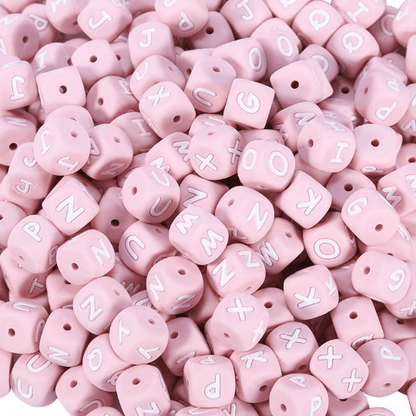 Pink Silicone Alphabet Cube Letters Beads 12*12mm