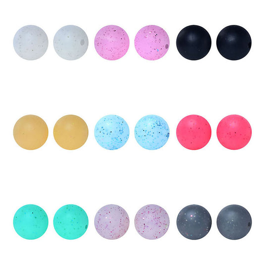 15mm Round Glitter Silicone Beads