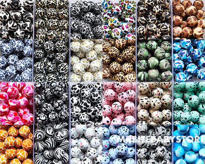 12/15mm Print Silicone Beads, #1 - #24
