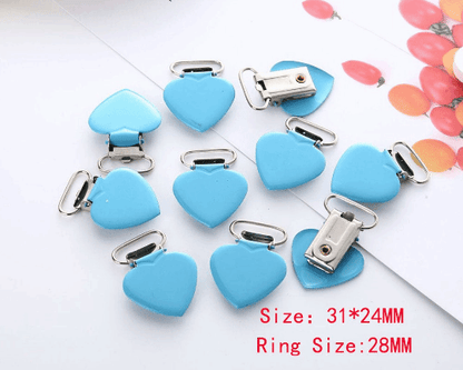Blue Metal Love Heart Pacifier Clips