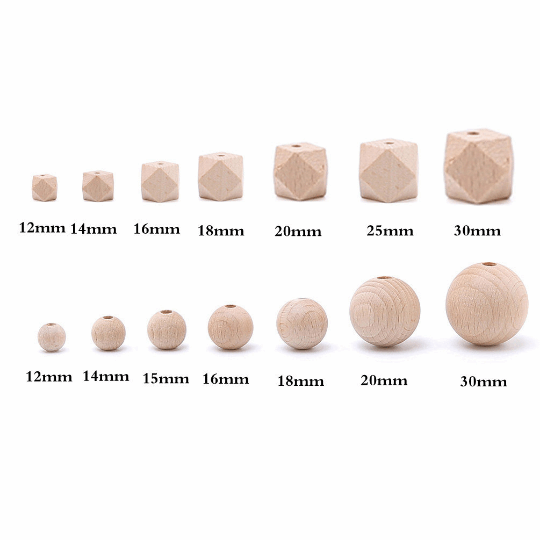 Beech Wood Beads - Hexagon/Round