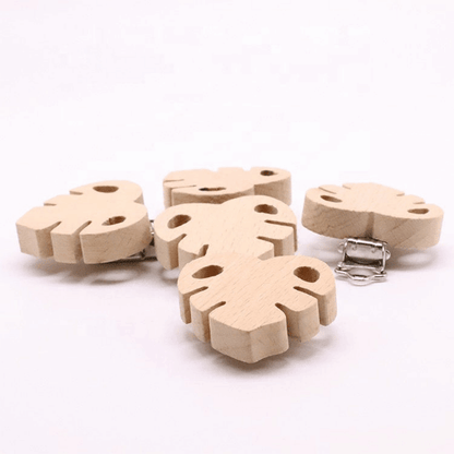 Beech Pacifier Clip - Monstera