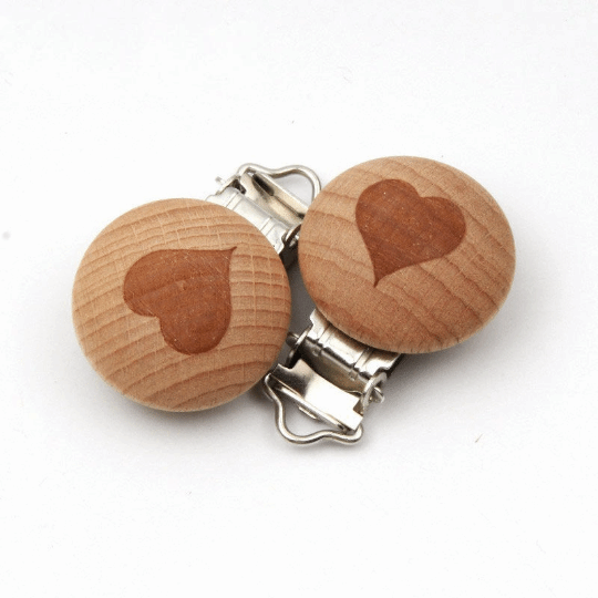 Wooden - Heart Pacifier Clips