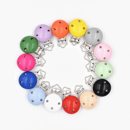 3 Holes Wooden Painted Pacifier Clip