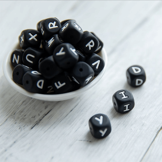 Square Silicone Black Letters Beads 12*12mm