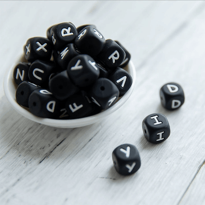 Square Silicone Black Letters Beads 12*12mm