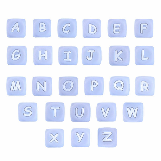 Letter Blue Silicone Beads /12*12mm