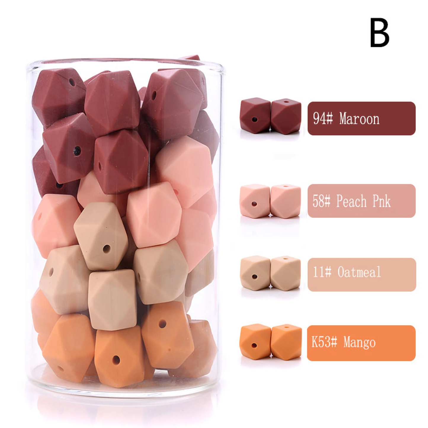 14/17mm Mix Colors Hexagon Silicone Beads