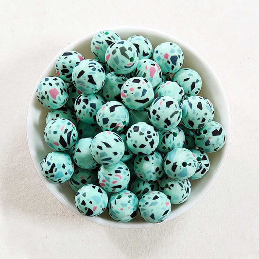 12/15mm Green Terrazzo Silicone Beads - Round - #21