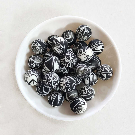 12/15mm Print Silicone Beads - Round - #29