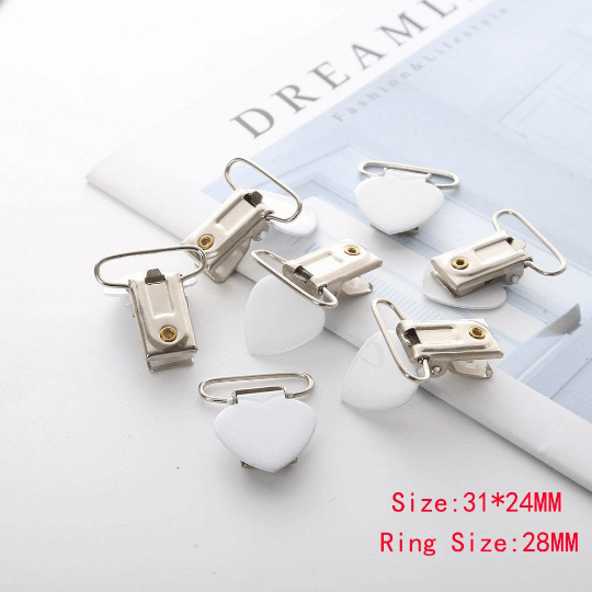 White Love Heart Pacifier Clips